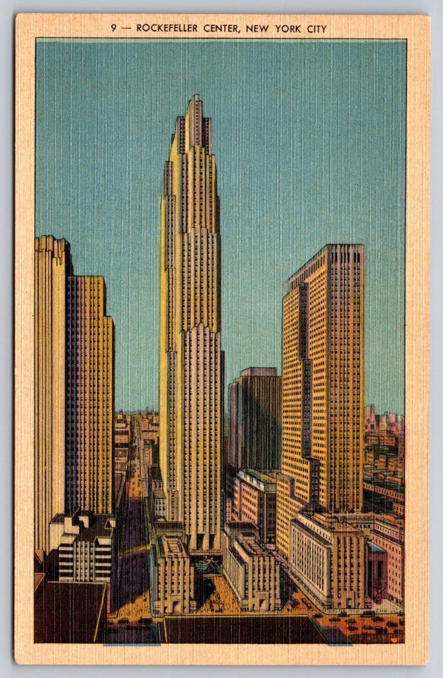 Vintage Rockefeller Center NYC Linen Postcard RCA Building Manhattan Post Card